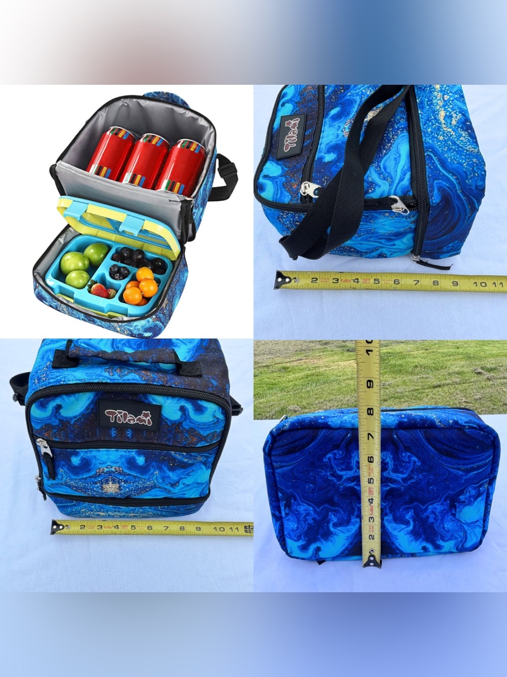 Rolling Backpack Lunch Bag Set Blue Wave Wheeled Laptop School Travel 19" Unisex - Picture 12 of 14
